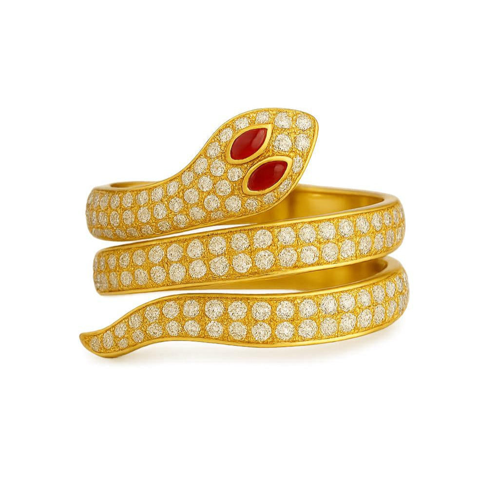 Gold-Plated Snake Wrap Ring – Red, Green, or Black Eye PARNIN