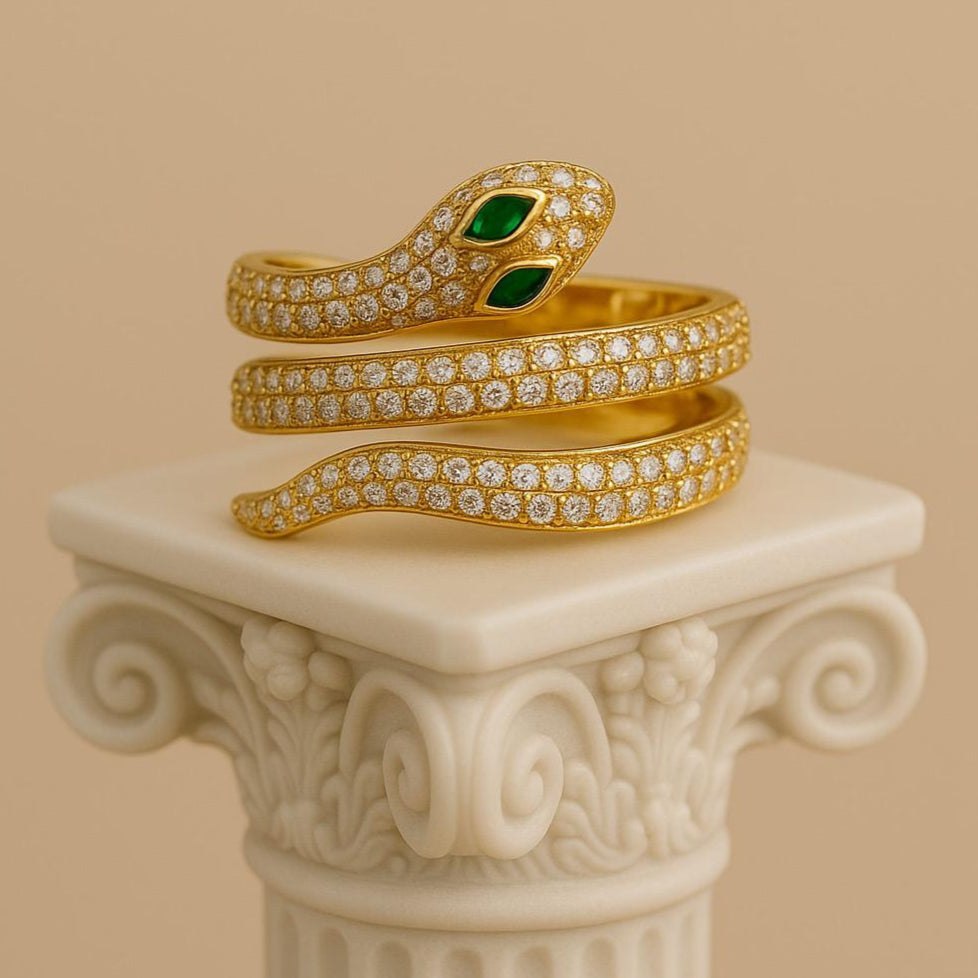 Gold-Plated Snake Wrap Ring – Red, Green, or Black Eye PARNIN