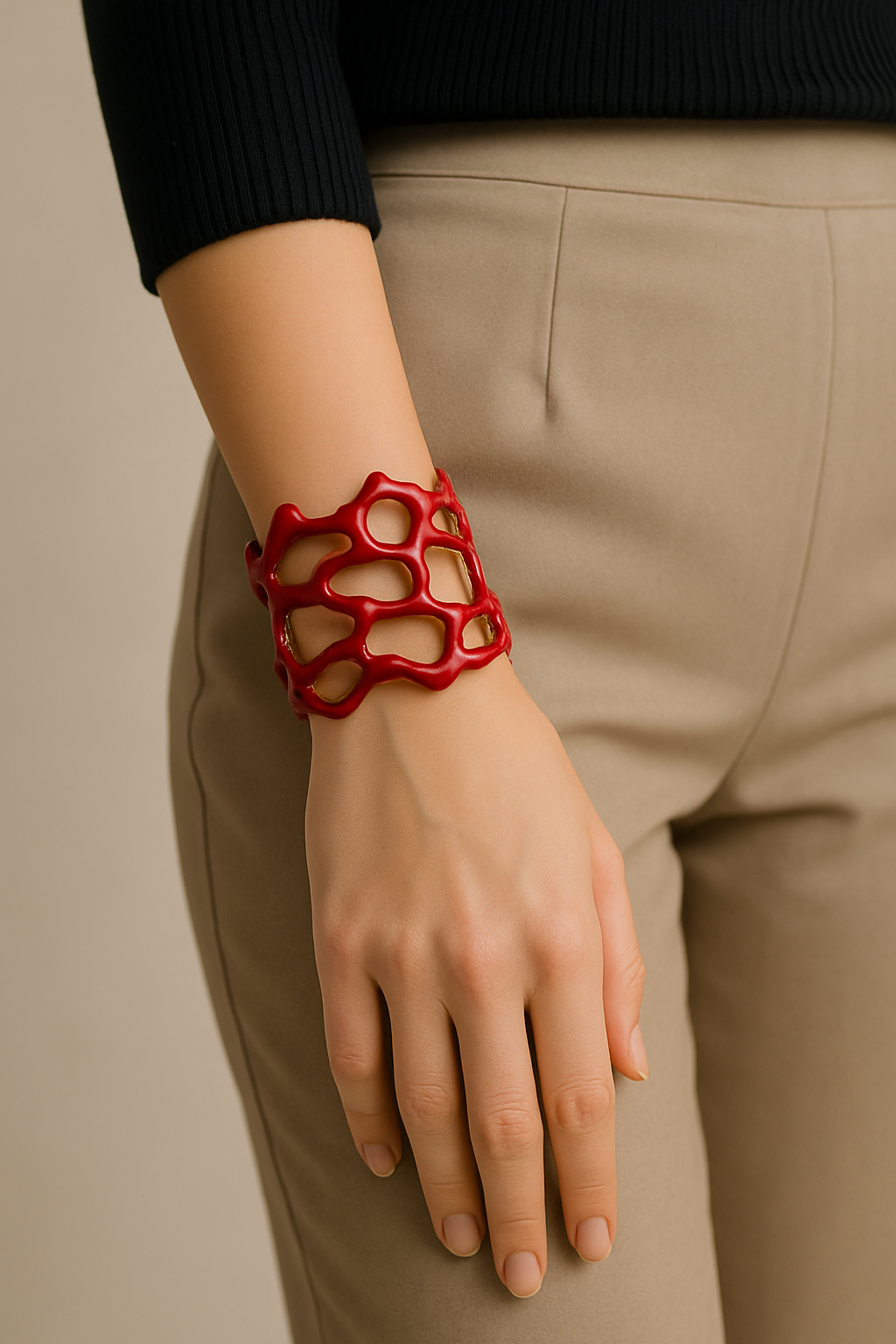 PARNIN Coral Luxe Enamel Cuff Bracelet – Red, White & Turquoise Statement Jewelry PARNIN