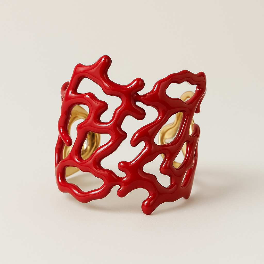 PARNIN Coral Luxe Enamel Cuff Bracelet – Red, White & Turquoise Statement Jewelry PARNIN