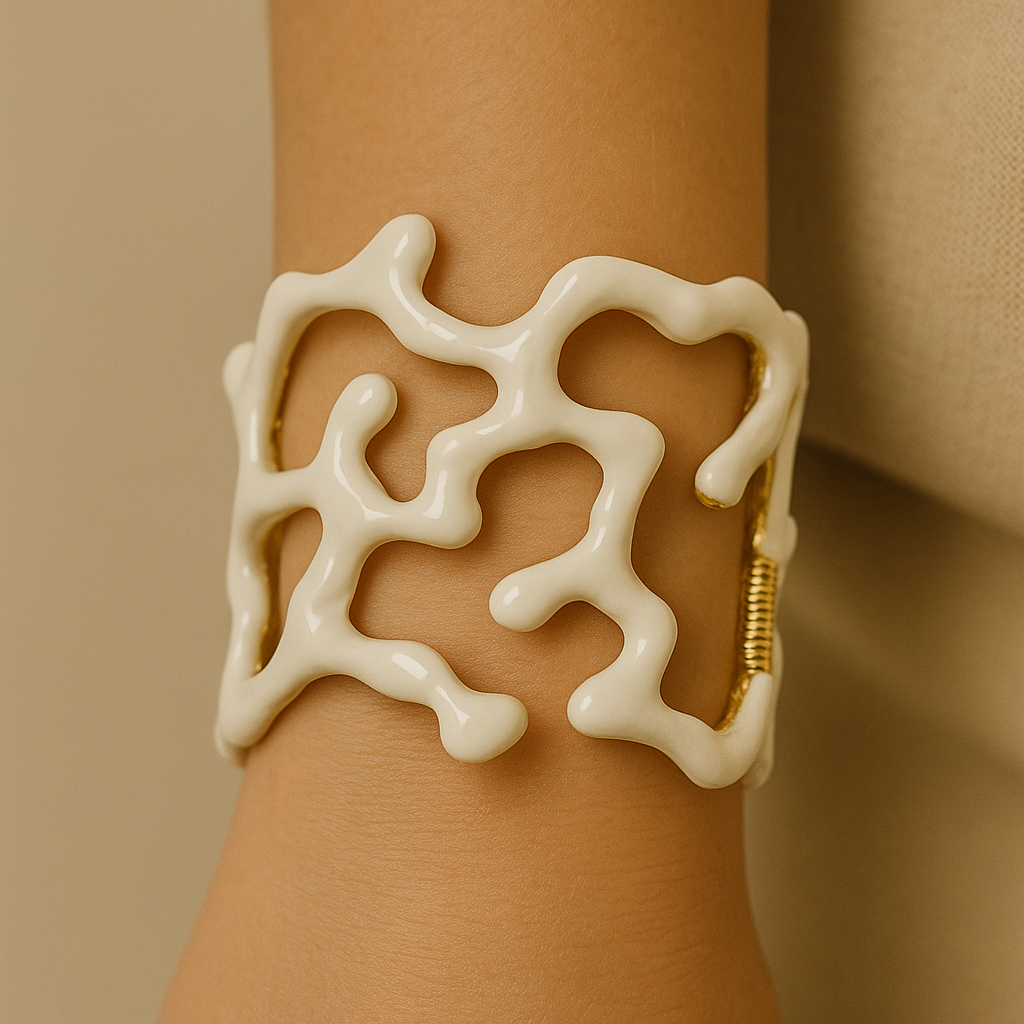 PARNIN Coral Luxe Enamel Cuff Bracelet – Red, White & Turquoise Statement Jewelry PARNIN