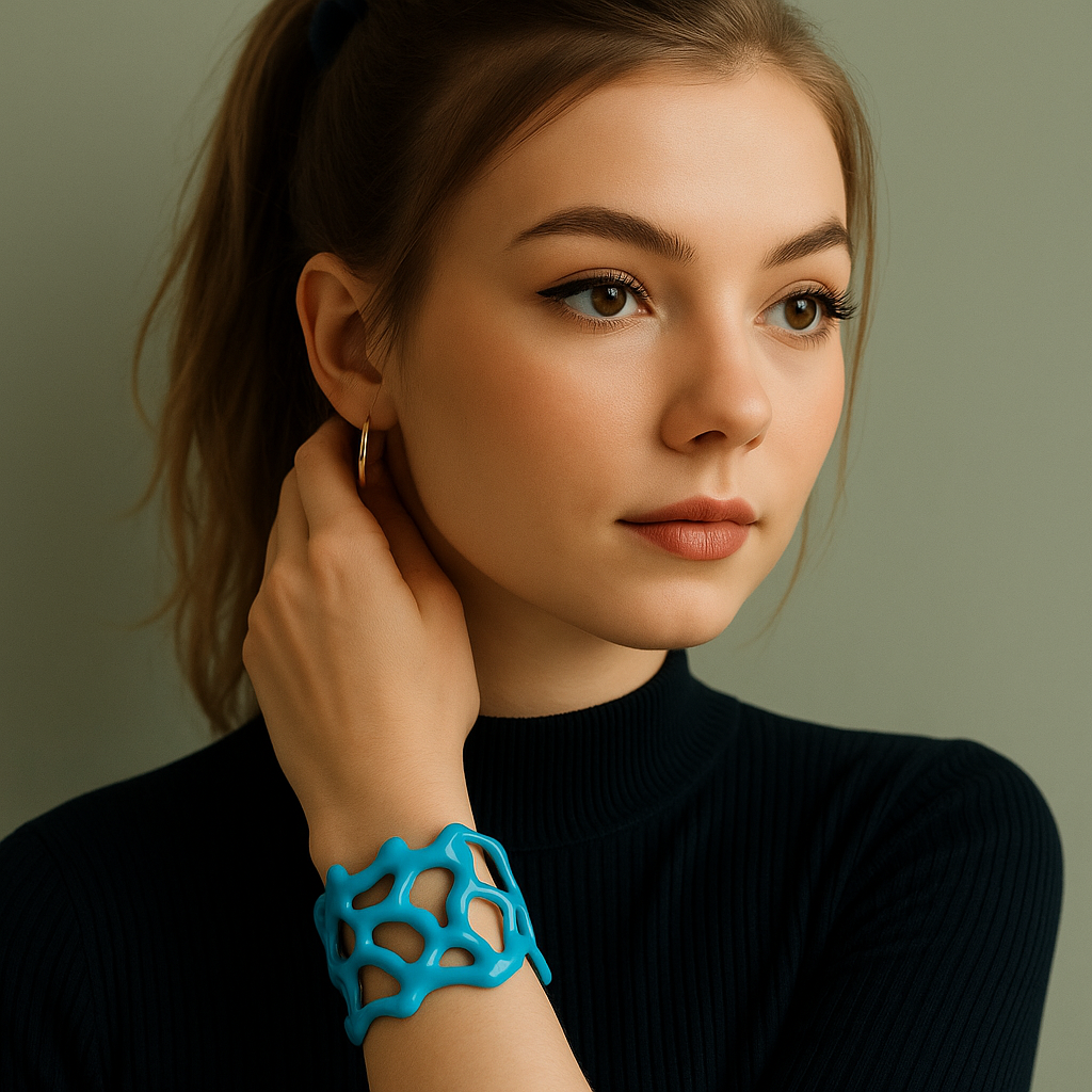 PARNIN Coral Luxe Enamel Cuff Bracelet – Red, White & Turquoise Statement Jewelry PARNIN