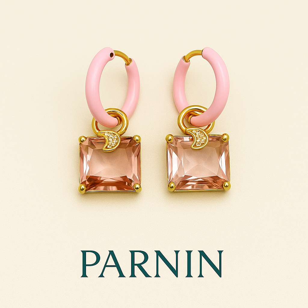 Eternal Charm – Gold-Plated Enamel Hoop Earrings with Gemstones | PARNIN Jewellery Italy PARNIN