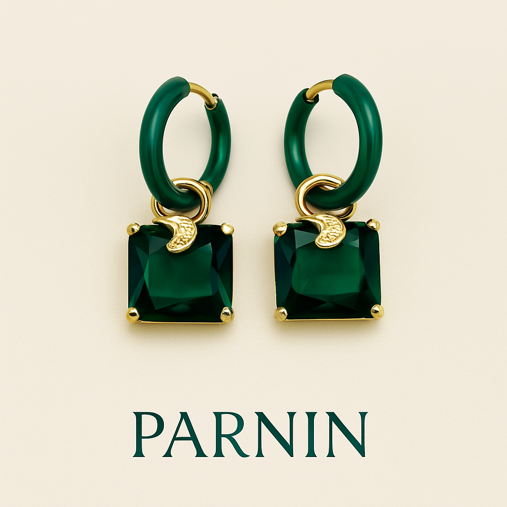 Eternal Charm – Gold-Plated Enamel Hoop Earrings with Gemstones | PARNIN Jewellery Italy PARNIN