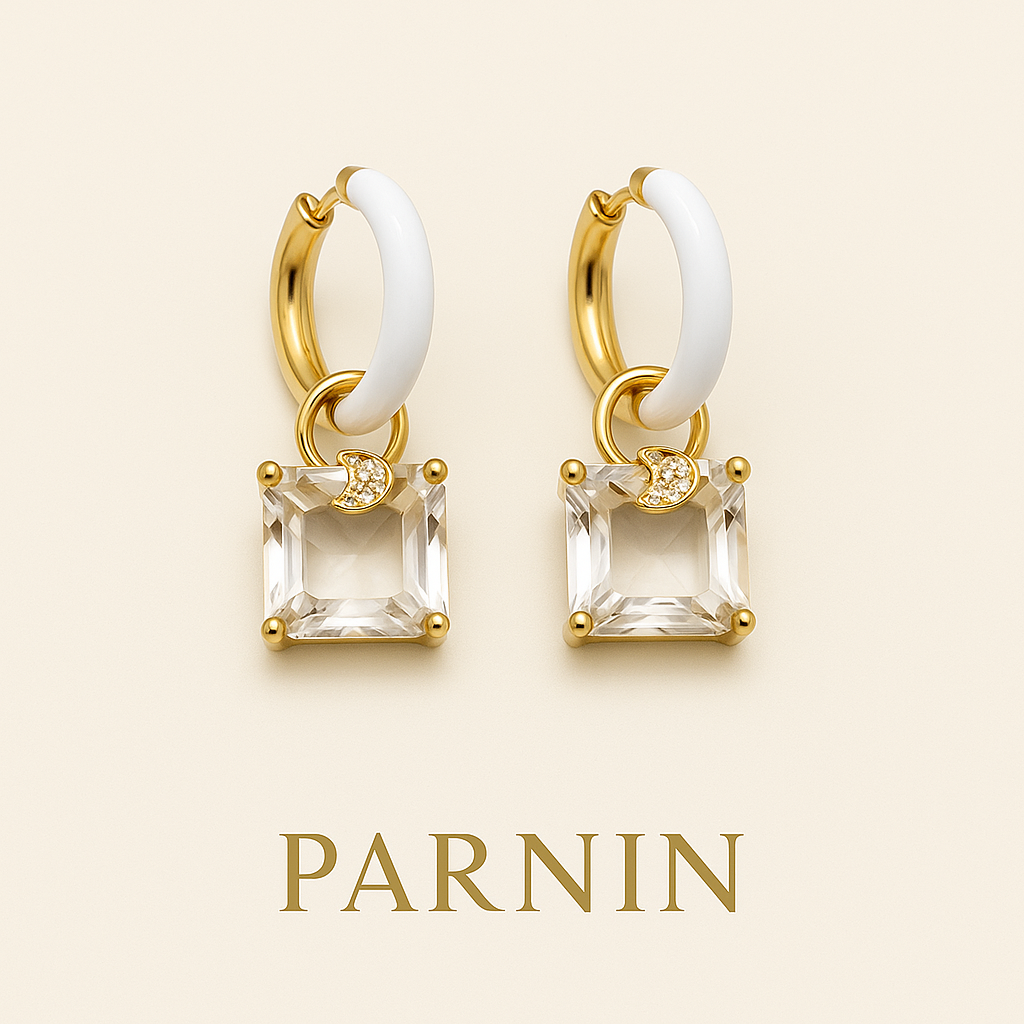 Eternal Charm – Gold-Plated Enamel Hoop Earrings with Gemstones | PARNIN Jewellery Italy PARNIN