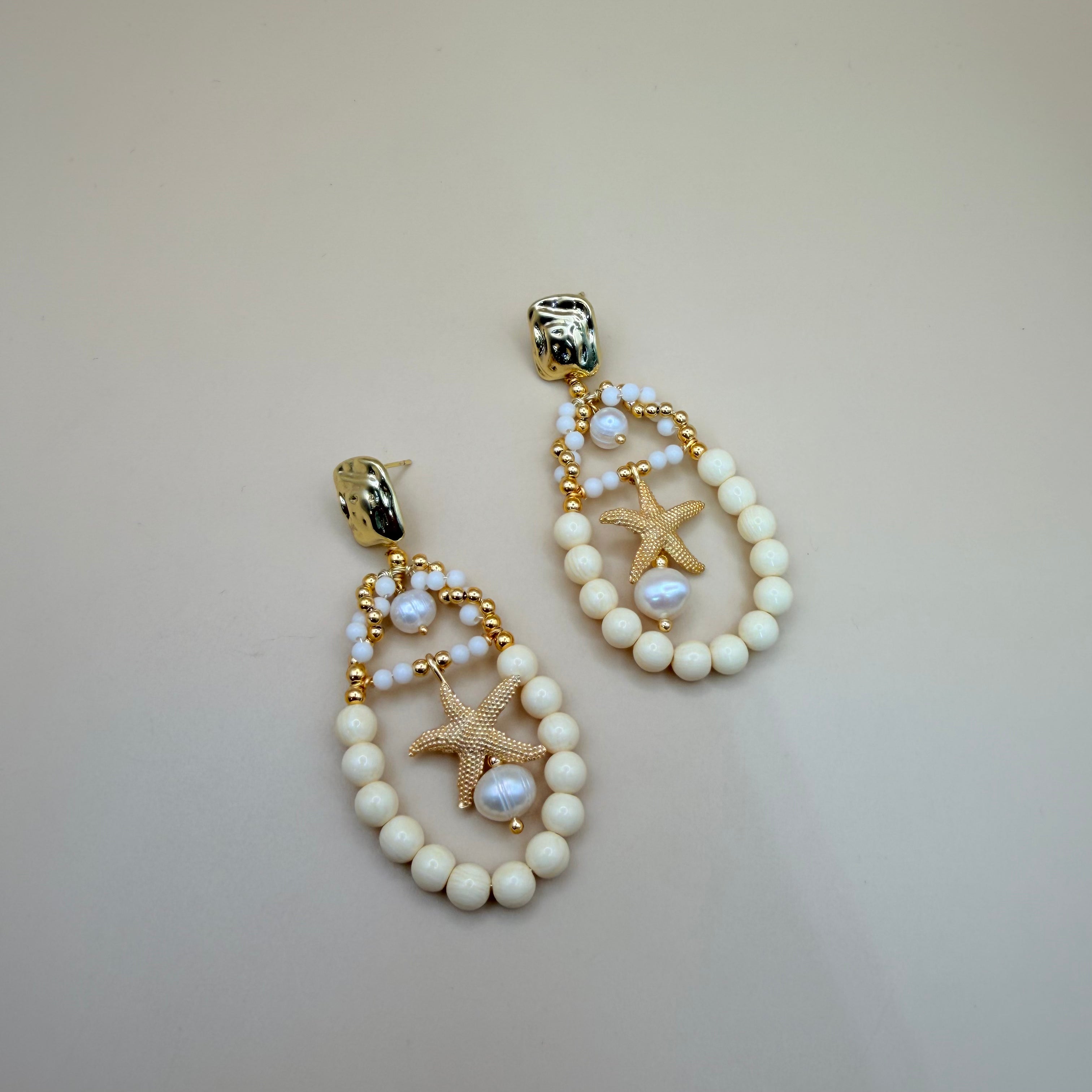 Starfish Elegance – Gold-Plated Earrings with Pearls & Ivory Beads PARNIN