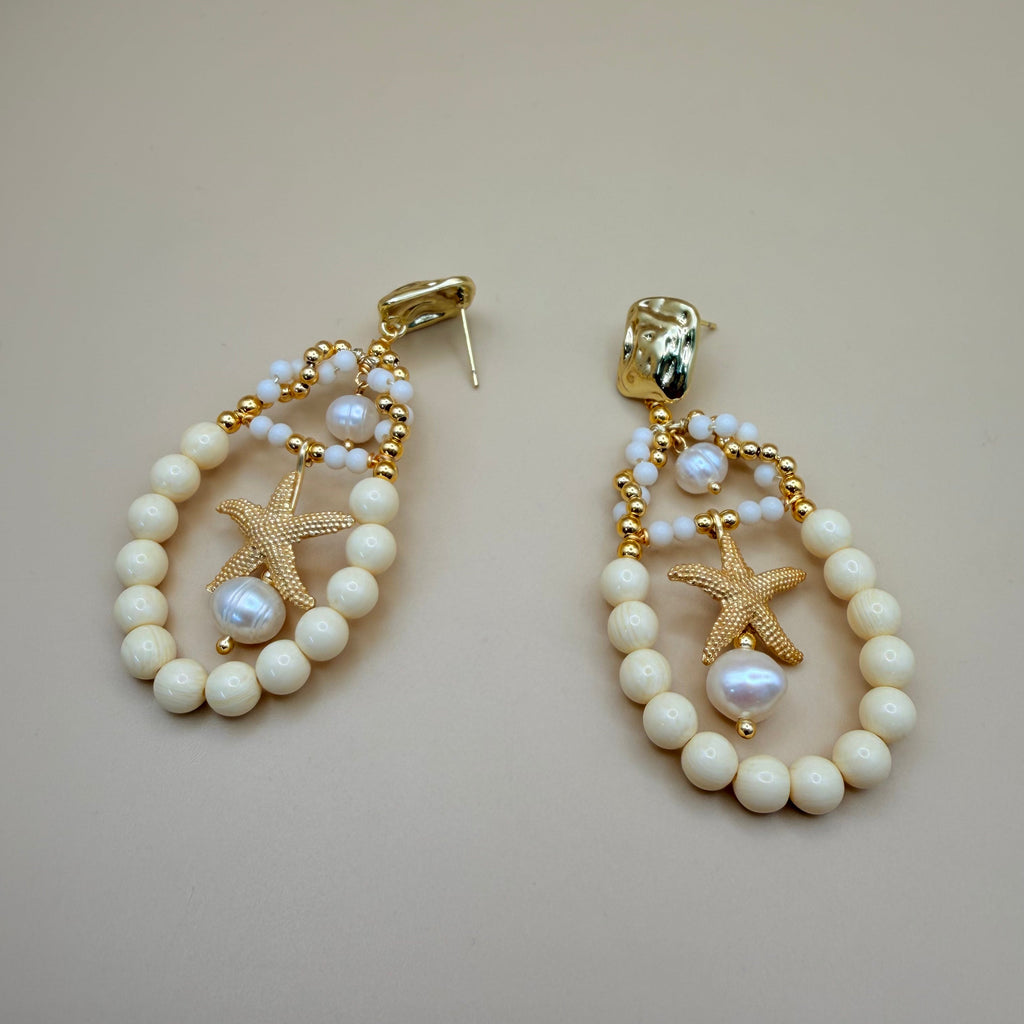 Starfish Elegance – Gold-Plated Earrings with Pearls & Ivory Beads PARNIN