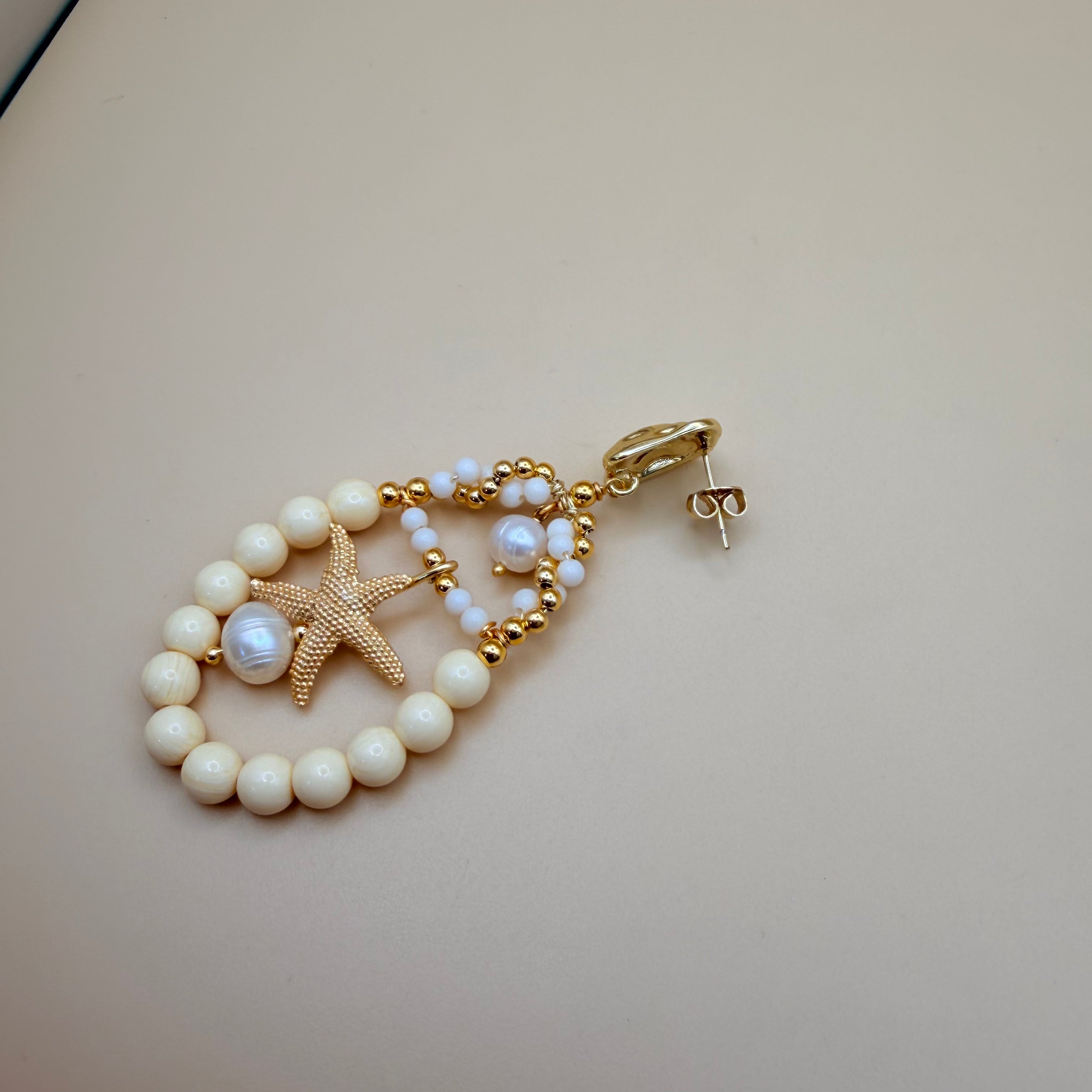 Starfish Elegance – Gold-Plated Earrings with Pearls & Ivory Beads PARNIN