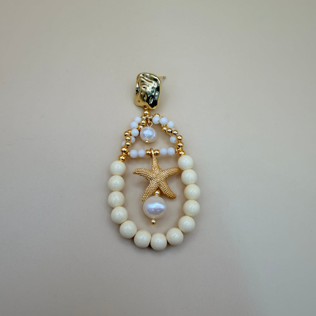 Starfish Elegance – Gold-Plated Earrings with Pearls & Ivory Beads PARNIN