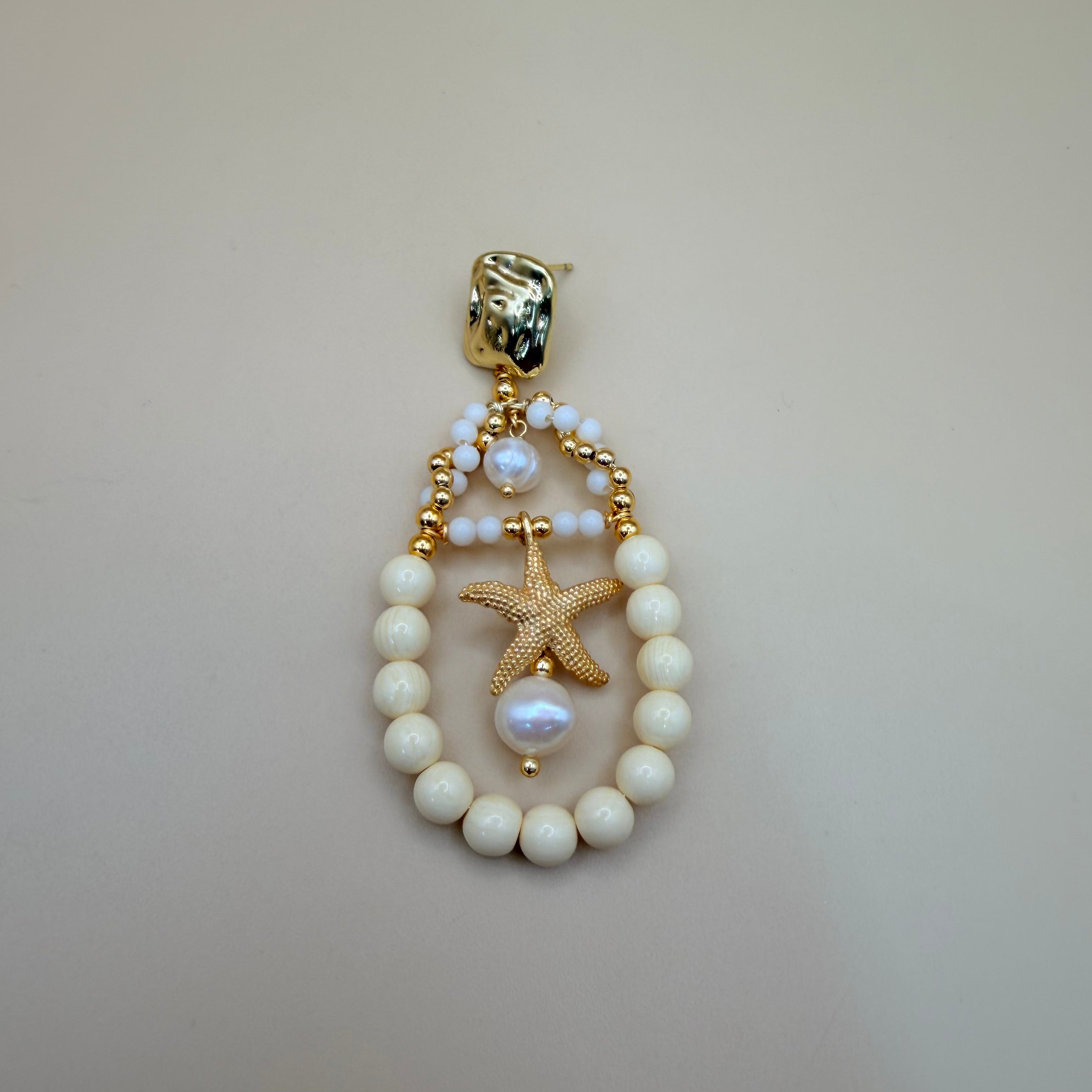 Starfish Elegance – Gold-Plated Earrings with Pearls & Ivory Beads PARNIN