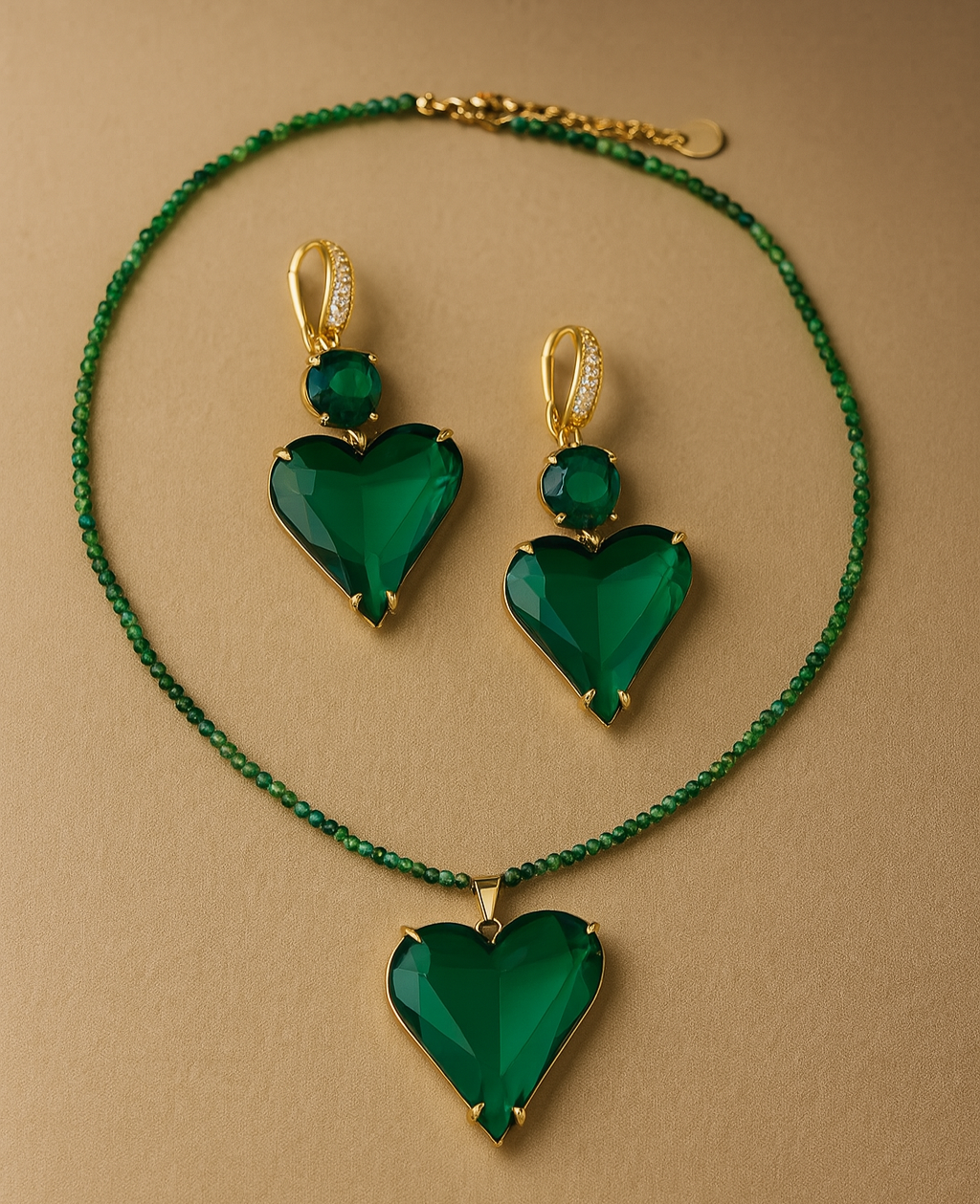 Heart-Shaped Gemstone Jewelry Set – Gold Plated Necklace & Earrings PARNIN