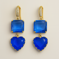 Gold-Plated Gemstone Drop Earrings – Heart & Cushion Design PARNIN