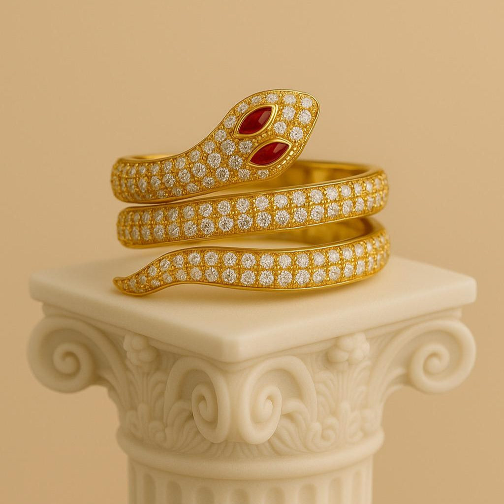 Gold-Plated Snake Wrap Ring – Red, Green, or Black Eye PARNIN