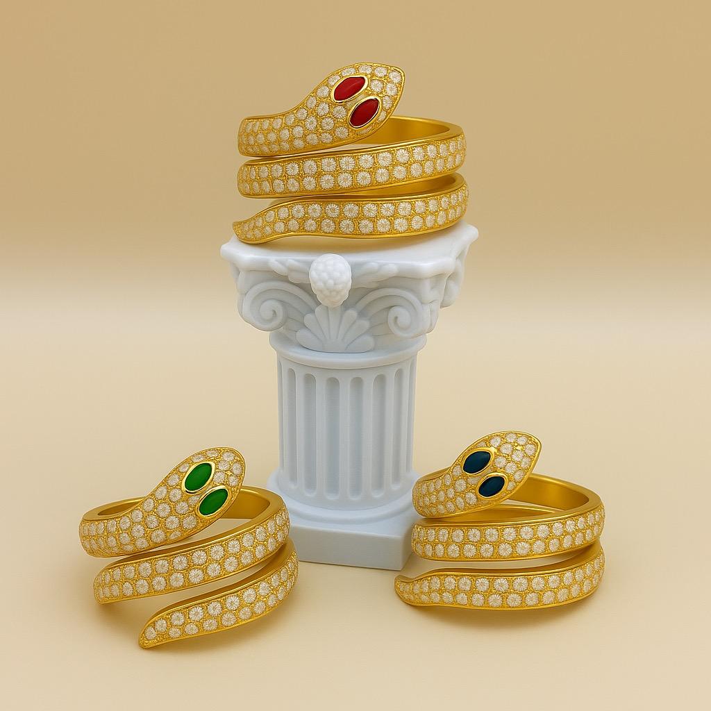 Gold-Plated Snake Wrap Ring – Red, Green, or Black Eye PARNIN
