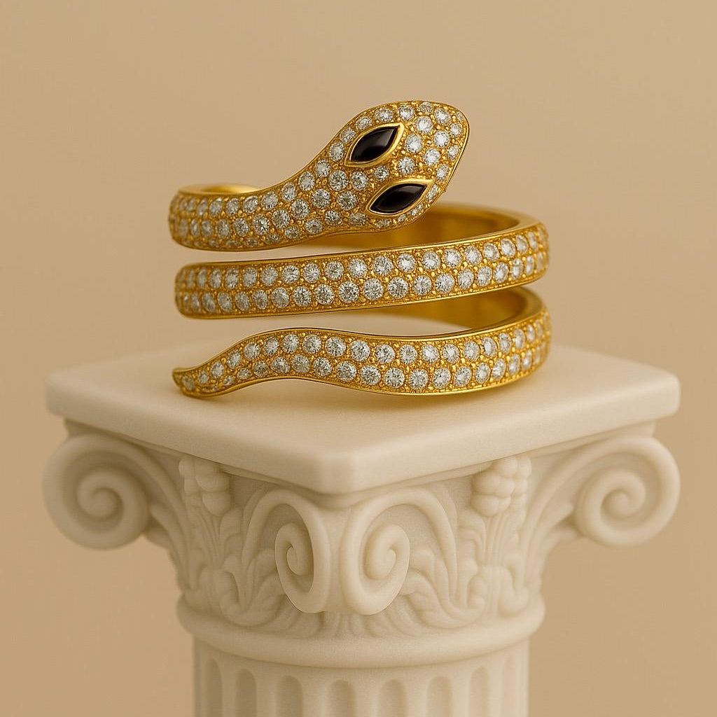 Gold-Plated Snake Wrap Ring – Red, Green, or Black Eye PARNIN