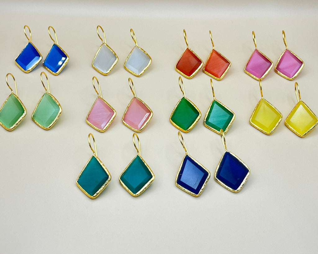 Diamond Glow – Gold-Plated Earrings with Natural Gemstone | PARNIN Fashion PARNIN