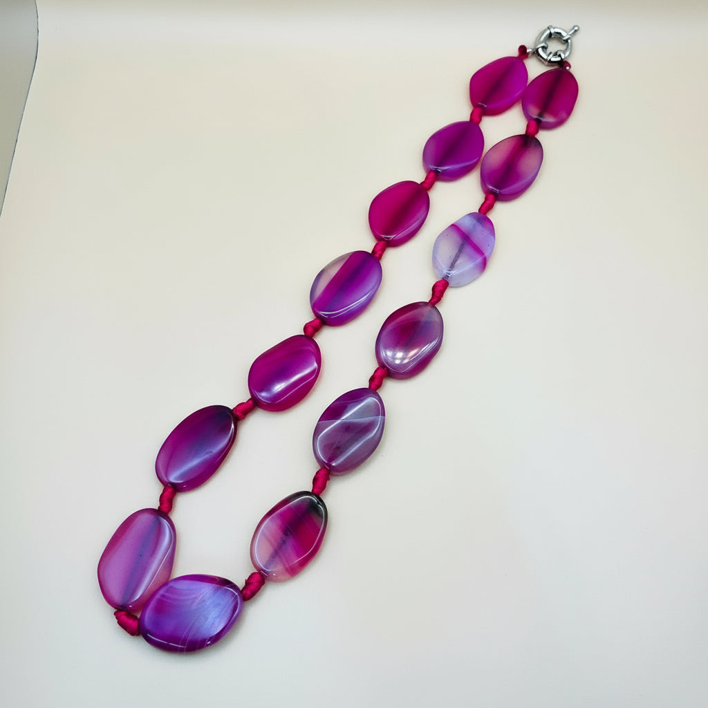 Agate Elegance – Natural Stone Necklace (Pink & Blue Variations) PARNIN