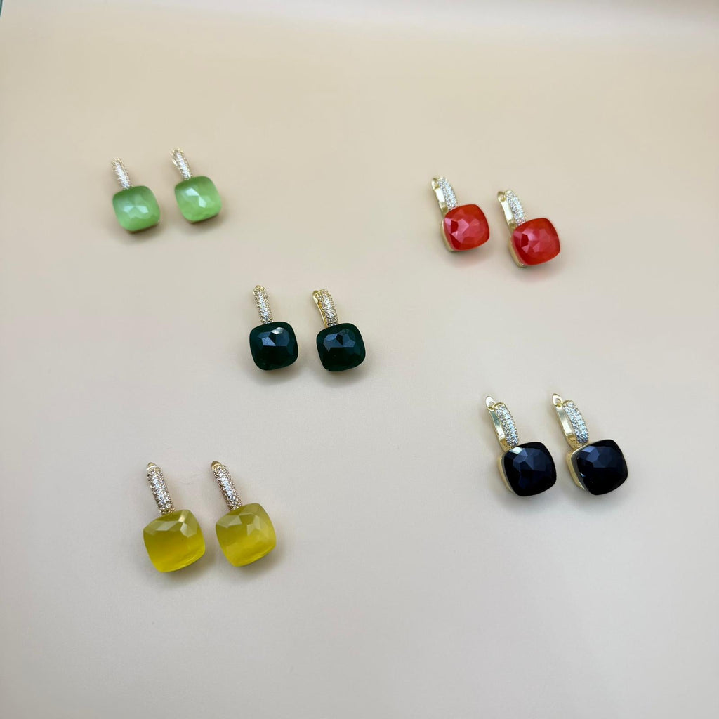 Luna Gem – Gold-Plated Cushion Earrings with Natural Stones PARNIN